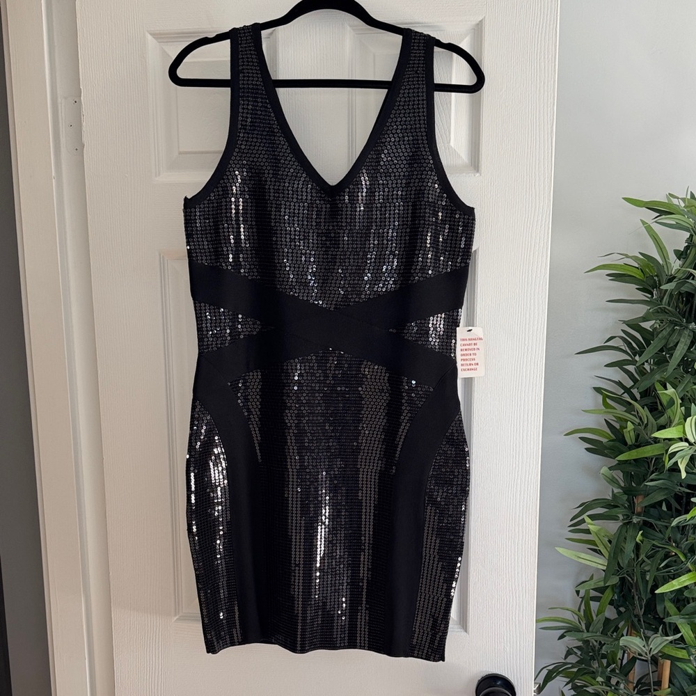 NWT VINTAGE VENUS Black Sequin Bandage Dress SzL